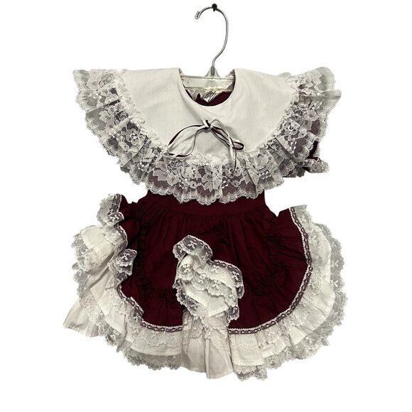 Lid'l Dolly's Dress Size 1T Burgundy White Lace Ruffle Pageant Southern Belle